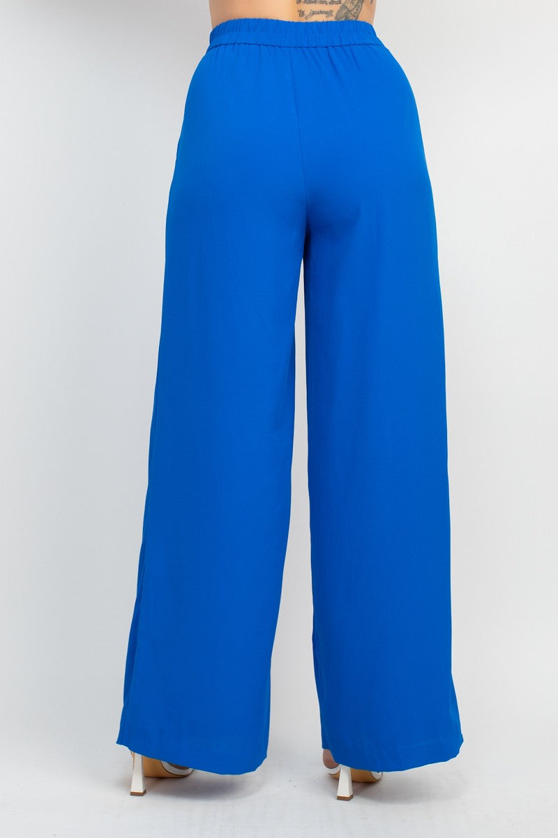 High-Rise Pleated Buttoned Palazzo Pants
